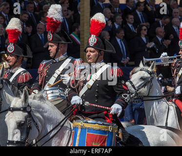 Rome, Italy. 2nd June, 2015. Military parade and flypast for the 69th Anniversary of the Italian Republic, Foro Imperiali. Mounted Drum Corps. Rome, Italy. 6/2/15 Credit:  Stephen Bisgrove/Alamy Live News Stock Photo
