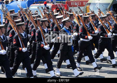 Rome, Italy. 2nd June, 2015. Military parade and flypast for the 69th Anniversary of the Italian Republic, Foro Imperiali. Italian Marines. Rome, Italy. 6/2/15 Credit:  Stephen Bisgrove/Alamy Live News Stock Photo
