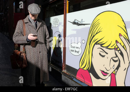 Roy Lichtenstein illustrations on the windows of a gambling and gaming casino in London, UK. Stock Photo