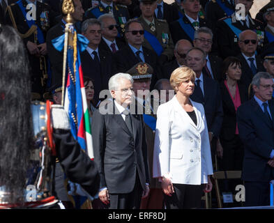 Rome, Italy. 2nd June, 2015. Military parade and flypast for the 69th Anniversary of the Italian Republic, Foro Imperiali, President of the Republic Sergio Mattarella and Defense Minister Roberta Pinotti.Rome, Italy. 6/2/15 Credit:  Stephen Bisgrove/Alamy Live News Stock Photo