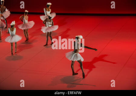 South African dancer Dada Masilo & her dance troupe in her unusual version of Swan Lake. Stock Photo