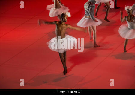 South African dancer Dada Masilo & her dance troupe in her unusual version of Swan Lake. Stock Photo
