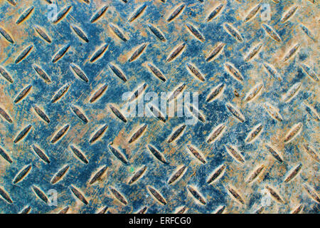 rusty blue patterned steel sheet background backdrop Stock Photo
