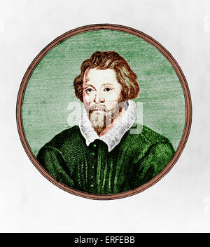 William Byrd .  Engraving by by Van der Gucht c.1700 (coloured version). English composer 1543-1623 Stock Photo