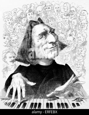 Franz Liszt caricatured as Abbé Liszt by Klic,  in 'Humoristischen Blattern', Vienna 1873 -  Hungarian pianist and composer. 22 Stock Photo