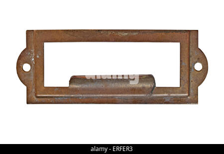 vintage heavy patina brass label name pull plate, clipping path, space for your text Stock Photo