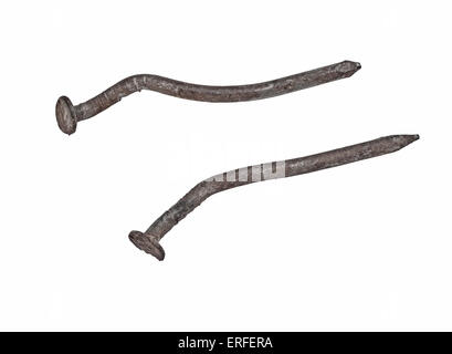 vintage rusty nails isolated over white, clipping path Stock Photo