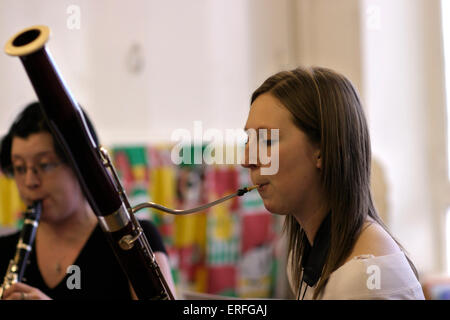 Bassoon - in a rehearsal - close-up of the crook and reed - instrument ...