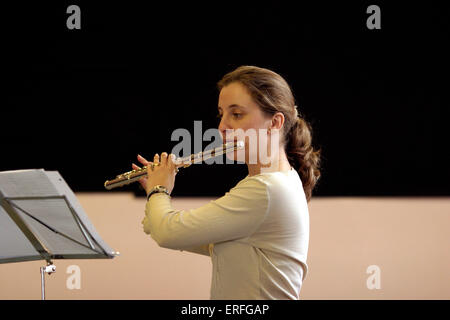 Flute - being played by Jo Bolland in a rehearsal Stock Photo