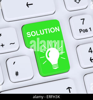 Internet concept finding solution for problem conflict button online computer Stock Photo