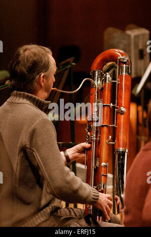 Contra Bassoon player in rehearsal Stock Photo