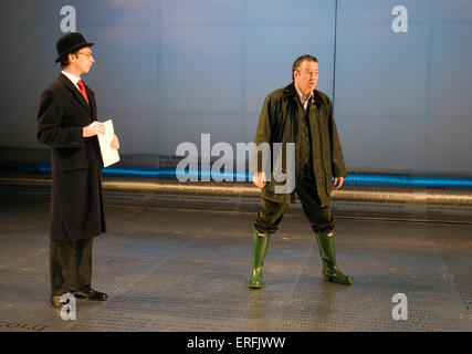 Howard Brenton and David Hare 's play Pravda at the Chichester Festival Theatre with Christopher Logan in bowler hat as Stock Photo