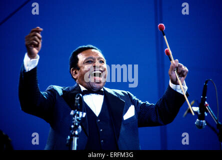 Lionel Hampton - portrait of the American jazz percussionist & band leader performing at the 1982 Capital Radio Jazz Festival in Knebworth. 20 April 1908 - 31 August 2002. First jazz vibraphone player. Also known as 'Hamp'. Stock Photo