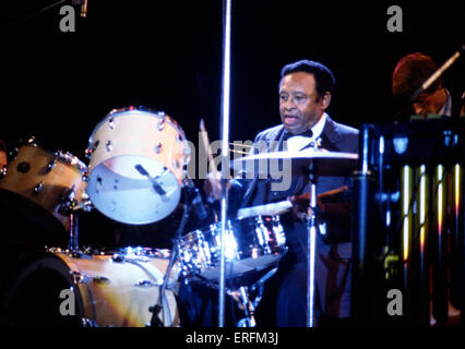 Lionel Hampton - portrait of the American jazz persussionist & band leader performing at the 1982 Capital Radio Jazz Festival in Knebworth. 20 April 1908 - 31 August 2002. First jazz vibraphone player. Also known as 'Hamp'. Stock Photo