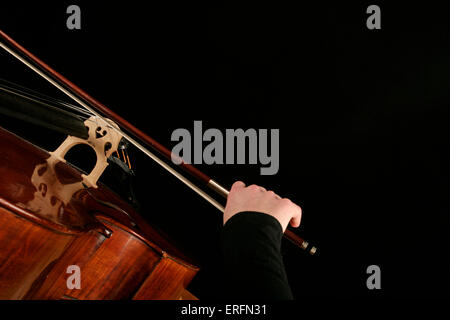 Cello - woman in playing position, cellist. Stock Photo