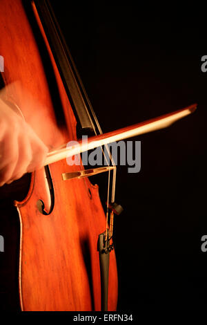 Cello - woman in playing position, cellist. Stock Photo