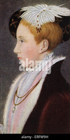 King Edward VI portrait  (Reigned 1547 - 1553). The son of Jane Seymour and Henry VIII succeeded his father aged nine. During Stock Photo