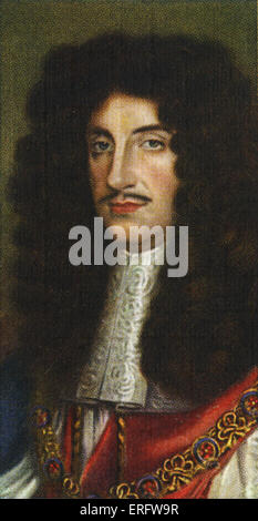 King Charles II portrait  (Reigned 1660 - 1685). Having been exiled from England as a young man he returned to rule it through Stock Photo