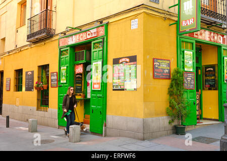 Outside a corner bar in Madrid, Spain Stock Photo