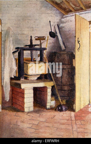 'The old cheese press in the Chappells' cottage at Rolleston-' by Kate Greenaway. Stock Photo