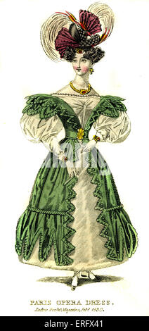Paris walking dress from 1830 - fashionable    coat. From Ladies Pocket Magazine February 1830. Stock Photo