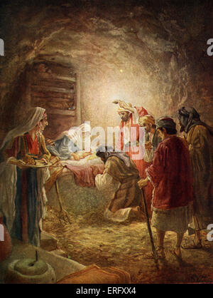 Nativity scene. 'And they came with haste, and found both Mary and Joseph, and the babe lying in the manger'. Luke II, 15, 16 Stock Photo