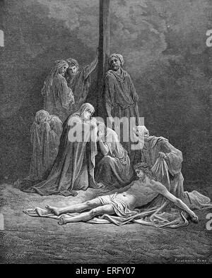 The dead Christ, surrounded by Mary and the disciples. Stock Photo