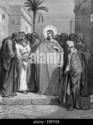 Christ and the Tribute Money. Jesus is asked whether it is right to pay tribute to Caesar and replies 'Render unto Caesar the Stock Photo