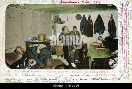 Chinese opium den, San Francisco. Captions reads 'San Francisco, California. Underground opium den.  ChinatownWiped out by Stock Photo