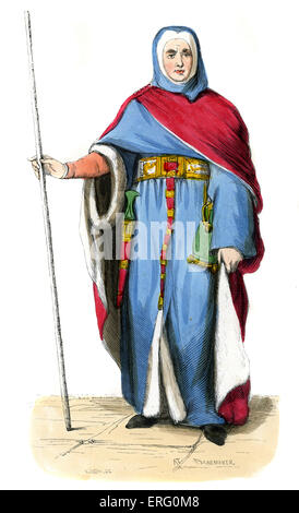 Sir William Gascoigne (c. 1350 – 17 December 1419) Chief Justice of England during the reign of King Henry IV. Wears costume of English magistrate of this period. Coat lined with ermine 1847 hand-painted version of 15th century illustration. Stock Photo