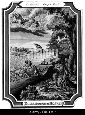 Elijah ascends to heaven in a chariot of fire as Elisha looks on Stock ...