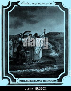 The Egyptian army is drowned in the Red/  Reed Sea after Moses leads the Israelites to safety to the other side. Exodus, Chap Stock Photo