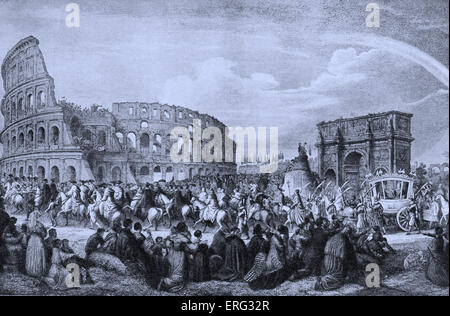 Pope Pius IX at the Colosseum, blessing the population of Rome, Italy.  Pope Pius IX 13 May 1793 - 7 February 1878. Stock Photo