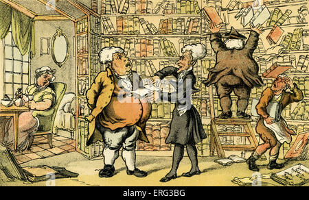 Dr Syntax & bookseller', illustration by Thomas Rowlandson from 'Doctor Syntax's Tour in Search of the Picturesque' by William Combe. First published 1812 (originally watercolours). Thomas Rowlandson 1756- 1827. Stock Photo