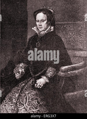 Mary Tudor, 8 February 1516 – 17 November 1558. Queen of England from 19 July 1553 until her death. After a portrait by Antonio Stock Photo