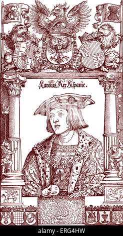 Charles V as a youth.  Charles V Holy Roman emperor 24 February 1500 - 21 September 1558.  Contemporary woodcut. Stock Photo