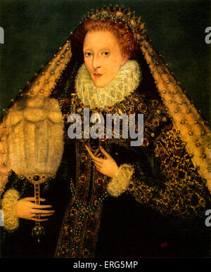 Queen Elizabeth I, Queen regnant of England and Queen regnant of Ireland from 17 November 1558 until her death, 7 September 1533 – 24 March 1603. After oil by Zucchero. Stock Photo