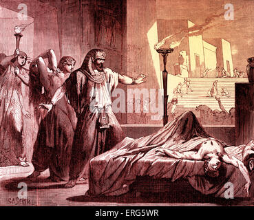 Death of the firstborn of Egypt - the last of the ten plagues.  Exodus,  chapter XII. Tinted version. Stock Photo