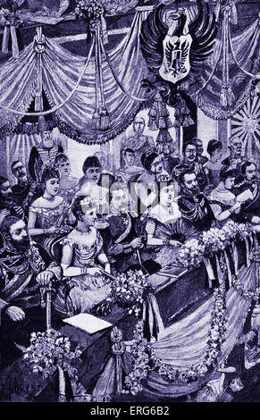 London - audience in royal box at the Covent Garden opera, late 19th century. Queen Victoria with Prince Albert and visiting