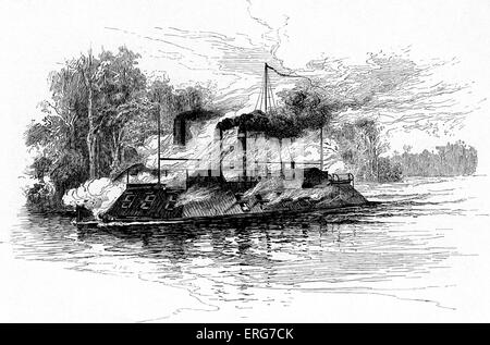 CSS Arkansas alongside USS Carondelet on 15 July 1862, during American ...