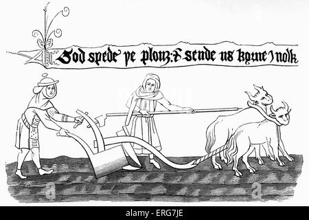 ploughing oxen plow anglo saxon medieval cultivation farming soil plough tool alamy facsimile ploughmen miniature sowing