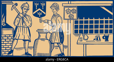 Blacksmiths, taken from a mid seventeenth century illustration for a ballad in the Roxburghe Collection. The Roxburghe