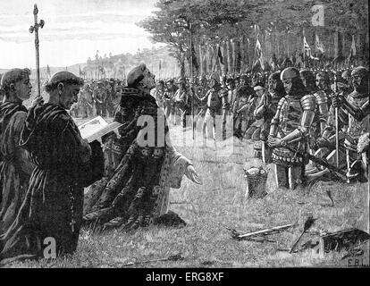 Thanksgiving service on the field of Agincourt (France), after the Battle of Agincourt, Friday 25  October 1415. During Hundred Stock Photo