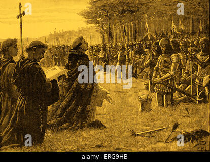 Thanksgiving service on the field of Agincourt (France), after the Battle of Agincourt, Friday 25  October 1415. During Hundred Stock Photo