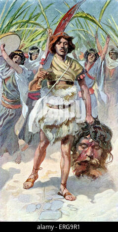 David takes the head of Goliath to Jerusalem by J James Tissot. Illustration to book of Samuel (I), 16.54 : 'And David took the Stock Photo