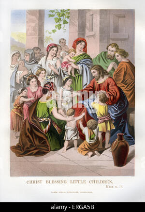 Christ blessing little children. Illustration to Mark, 10.16 : 'Let the children come to me; do not hinder them, for to such Stock Photo