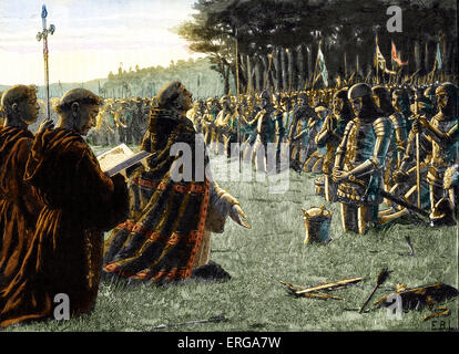 Thanksgiving service on the field of Agincourt (France), after the Battle of Agincourt, Friday 25  October 1415. During Hundred Stock Photo