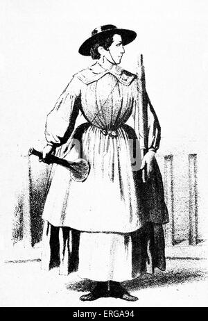 Female railway level crossing guard, ca 1845. (cantonnière-garde-barrière) Stock Photo