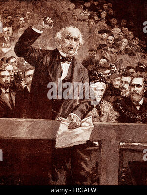 Mr Gladstone denouncing  Sultan Abdul Hamid II over the Armenian atrocities at a meeting in Liverpool, 1896. Stock Photo