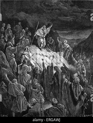 Mattathias Appealing to the Jewish Refugees' engraving by Gustave Doré (1832 - 1883). Mattathias was a Jewish priest whose role in the Jewish revolt against the Syrian Greeks is related in the Books of the Maccabees. (Matitiyahu or Matithyahu ben Yoḥanan HakKohen in Hebrew) Mattathia shas central role in the story of Hanukkah Engraving by Smont. Stock Photo